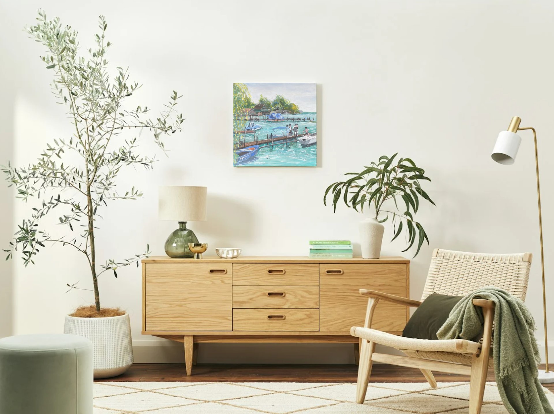 Wörthsee, Original Arcyl Gouache Painting on Canvas