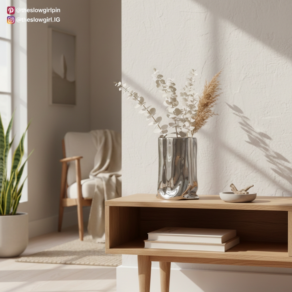  Silver Crinkle Fold Ceramic Vase