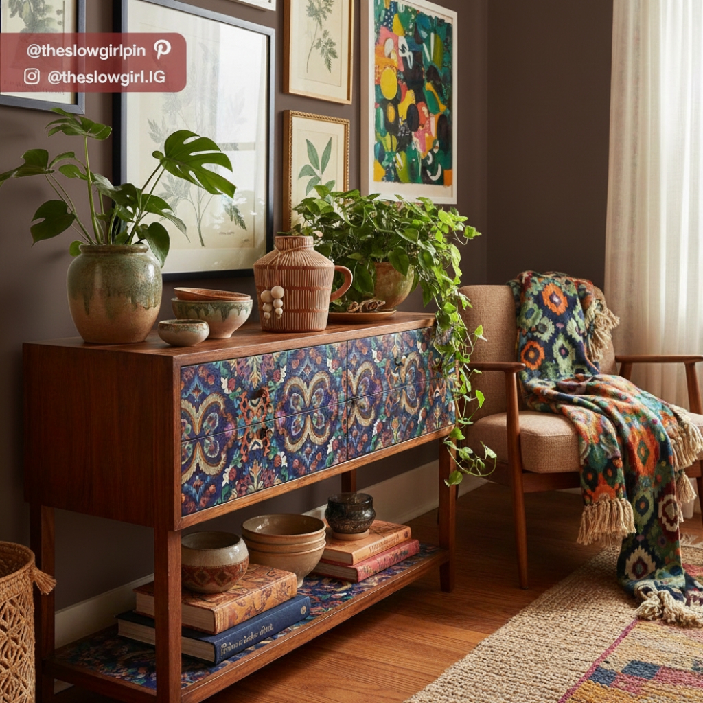 Rustic Farmhouse Ceramic Vase with Wooden Beads