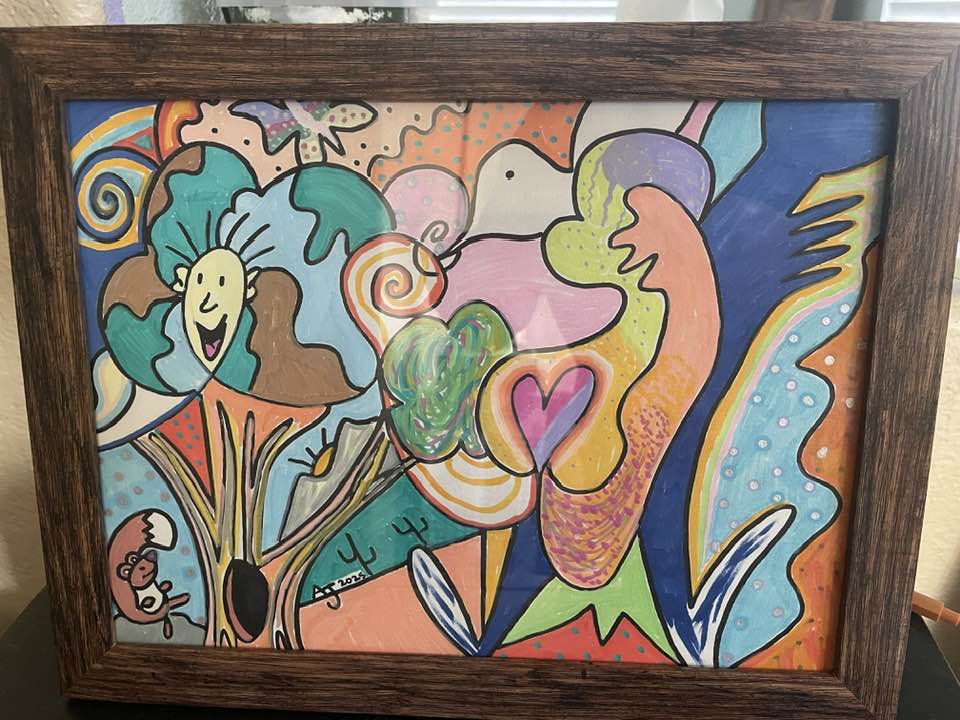 Inward Reflections 9x12 framed marker drawing/ abstract