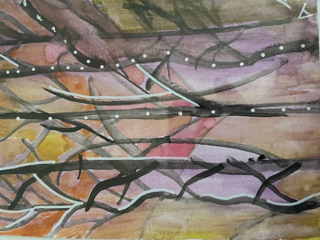 Framed 9x12 Watercolor Painting, "Sunset Forest".