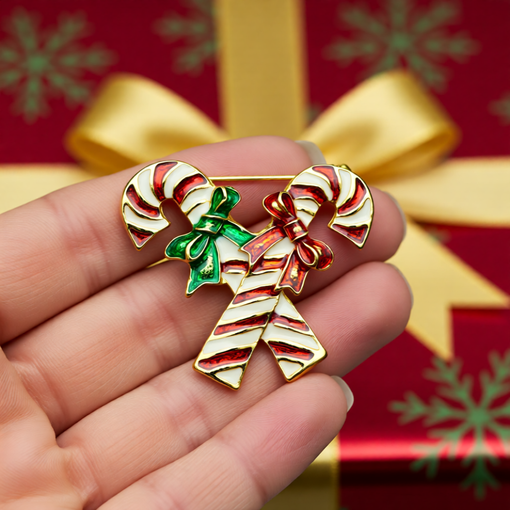 Candy Cane Duo Christmas Brooch
