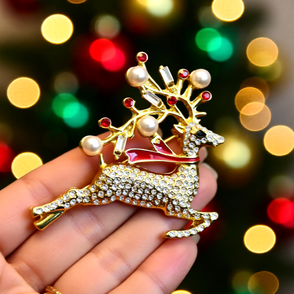 Regal Reindeer Sparkle – Christmas Edition Premium Brooch