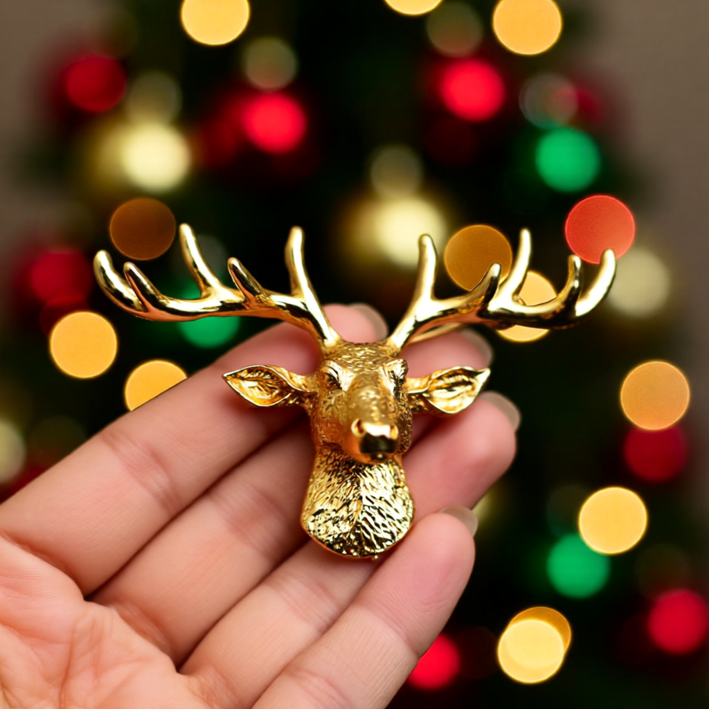 Golden Stag Elegance – Statement Brooch - Christmas Premium Edition