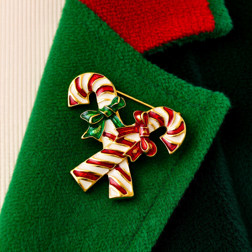 Candy Cane Duo Christmas Brooch