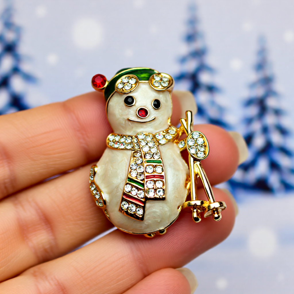 Snowman Sparkle Skiing – Christmas Edition Brooch
