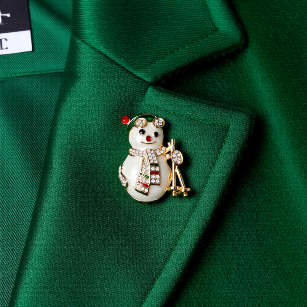 Snowman Sparkle Skiing – Christmas Edition Brooch