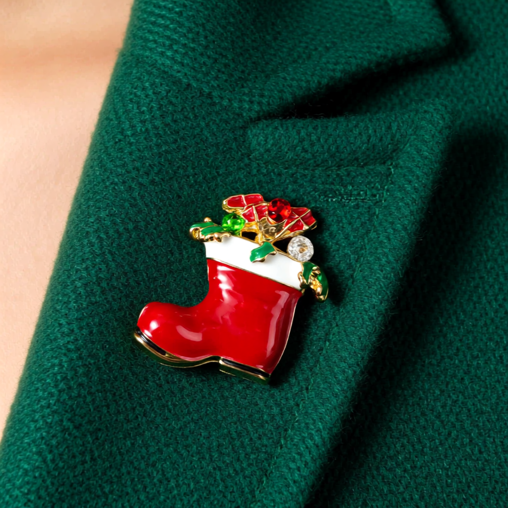 Santa’s Gem-Filled Boot – Christmas Edition Brooch