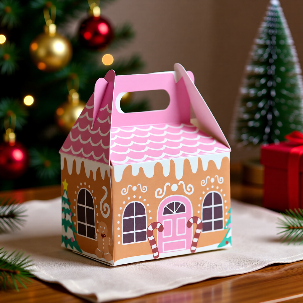 Gingerbread House PINK Roof Gift Box – Christmas Edition