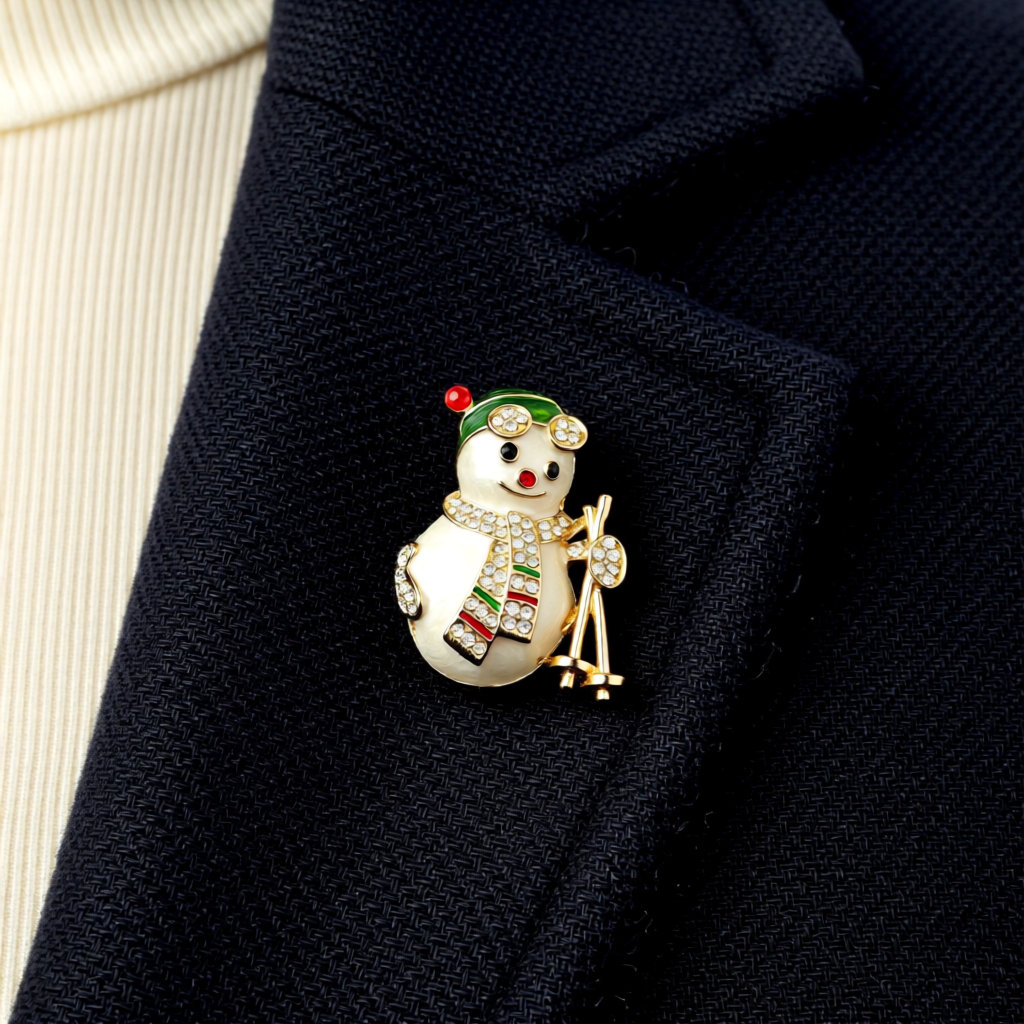 Snowman Sparkle Skiing – Christmas Edition Brooch