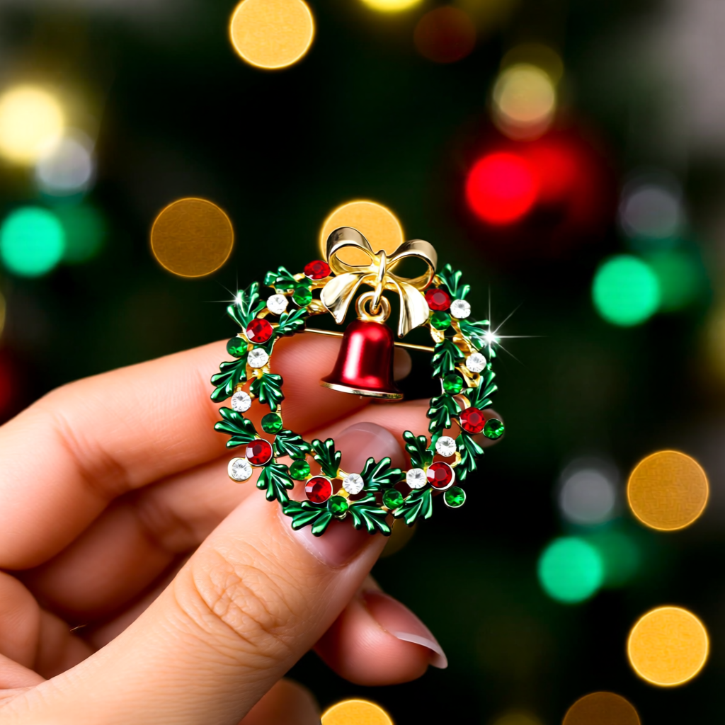 Wreath & dangling Bell Sparkle – Christmas Edition Brooch