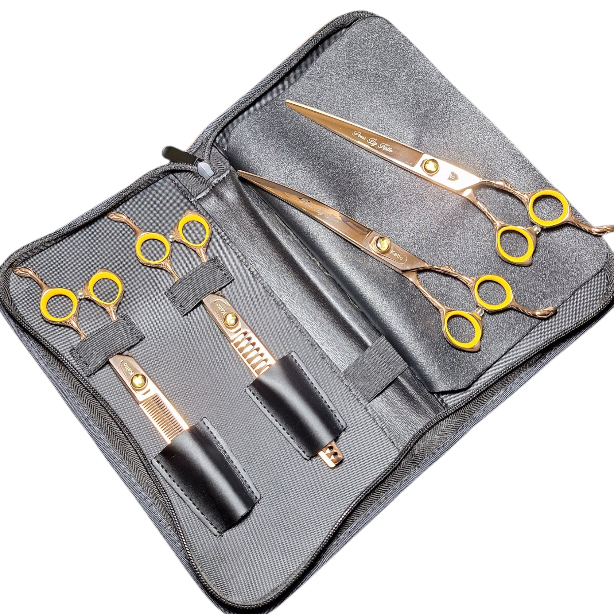 Estojo de couro dourado para 4 tesouras