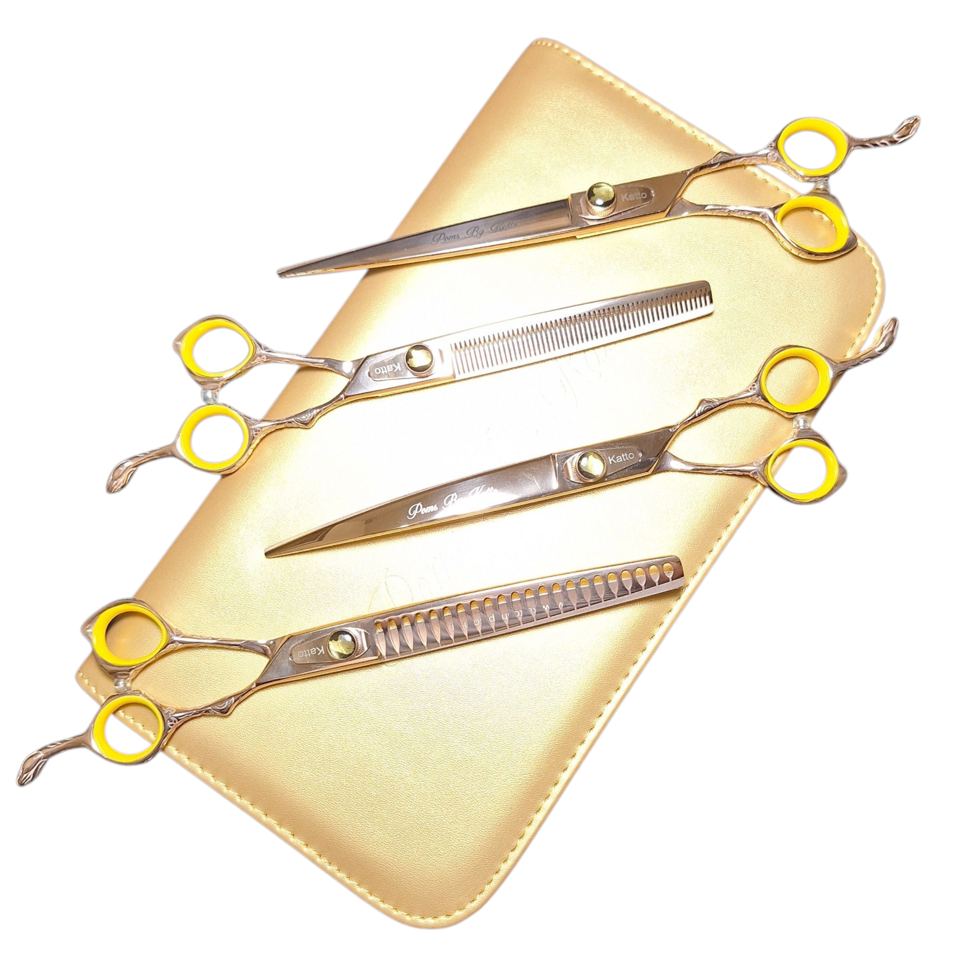 Estojo de couro dourado para 4 tesouras