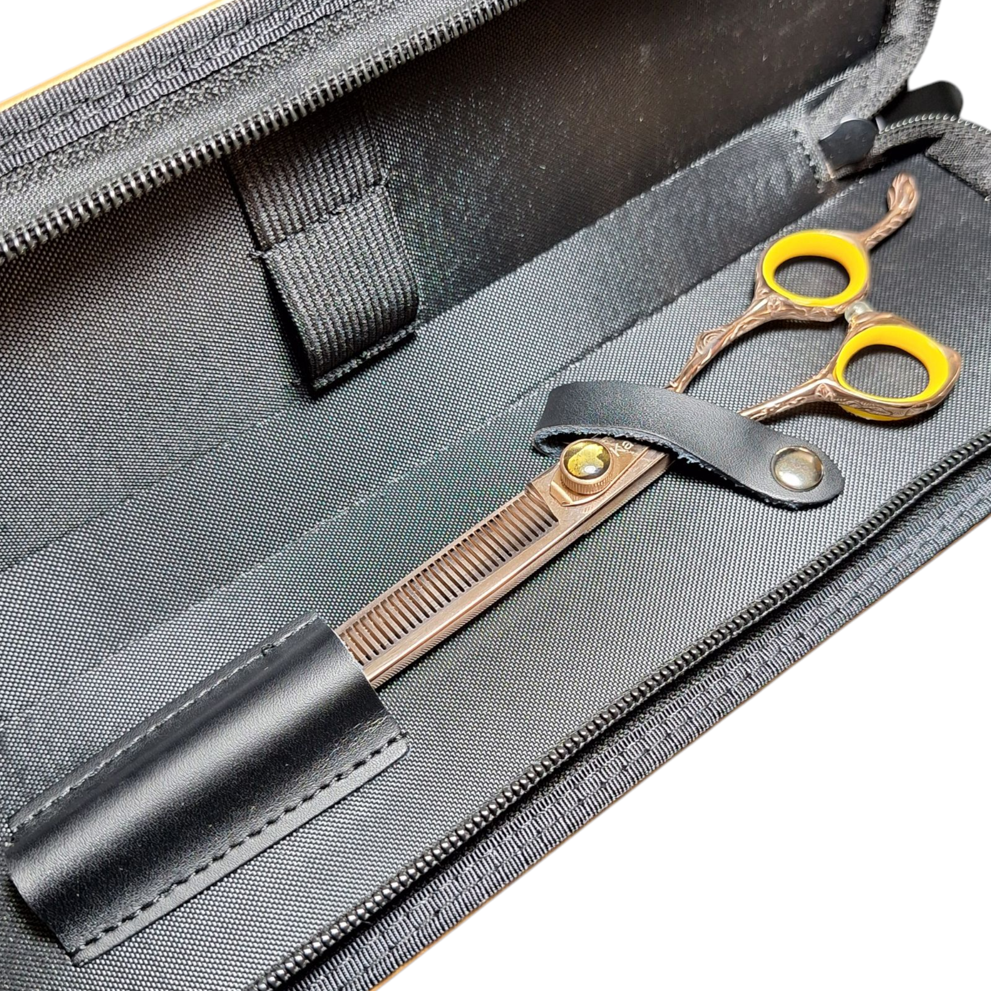 Estojo de couro dourado para 1 tesoura