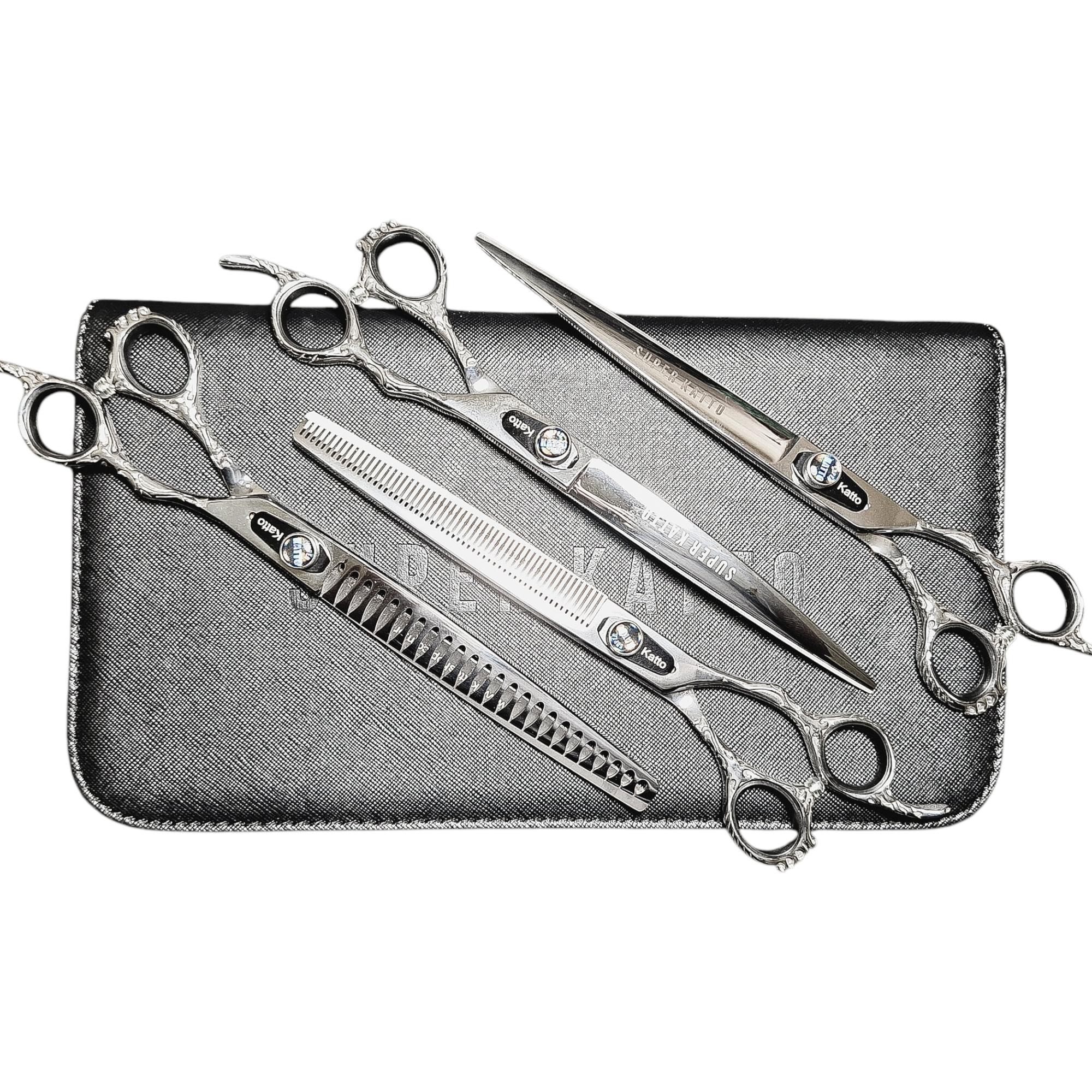 Estojo de couro preto para 4 tesouras