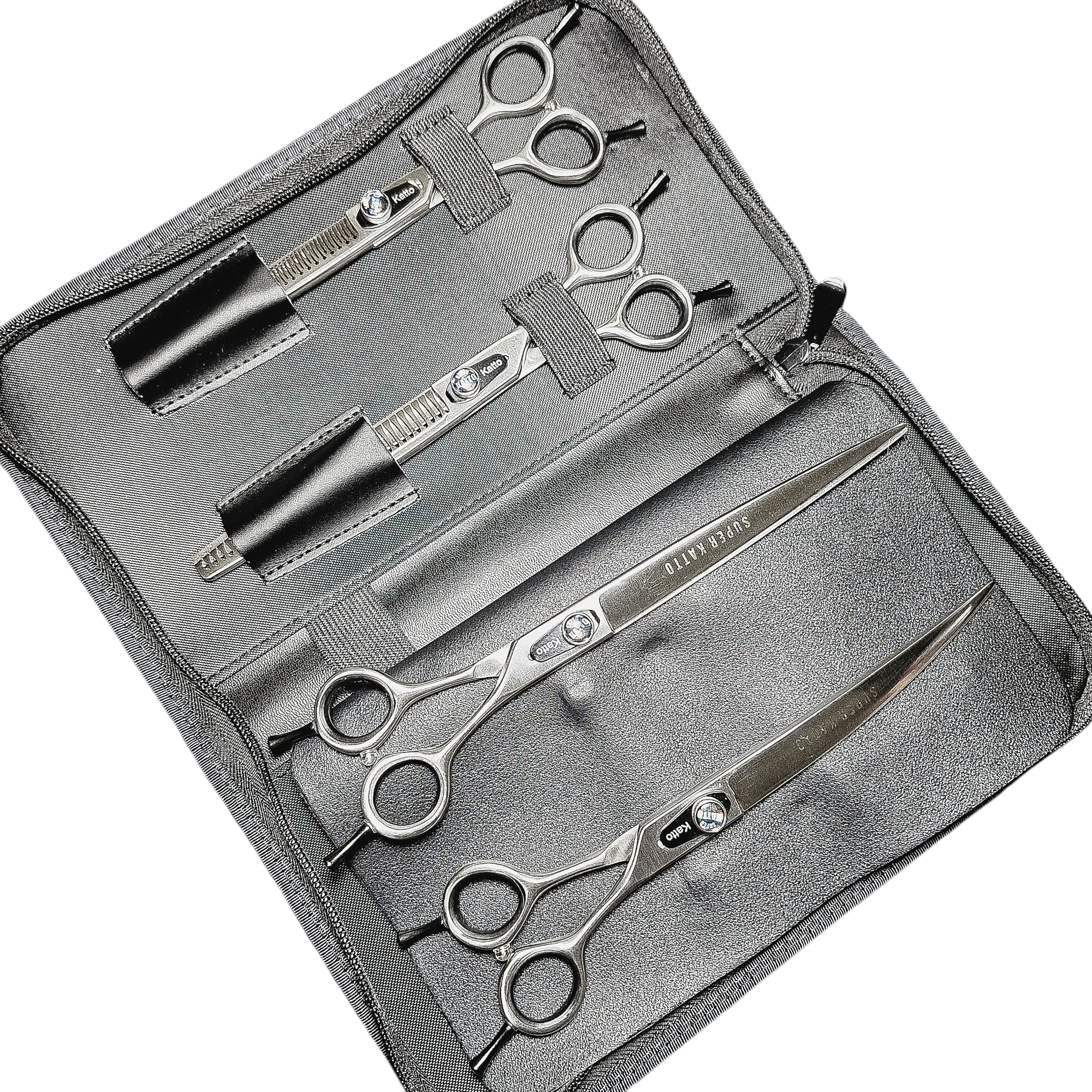 Estojo de couro preto para 4 tesouras