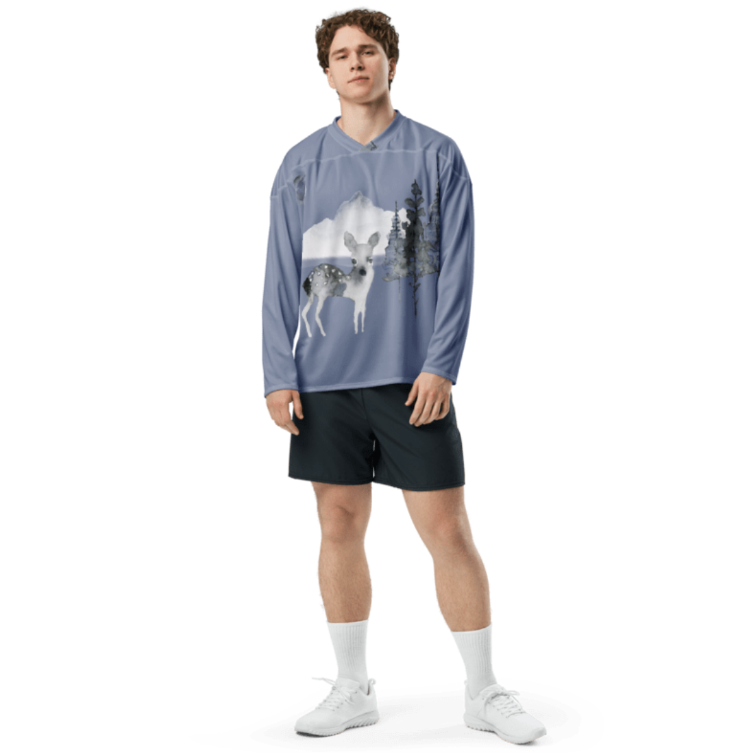 Men's Winter Forest Deer Print Long Sleeve Shirt