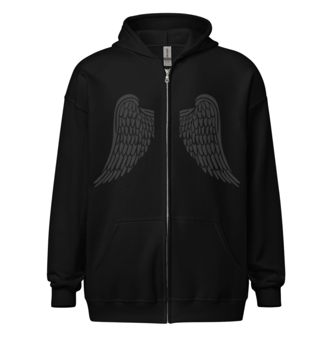 Black Angel Wings Zip-Up Hoodie