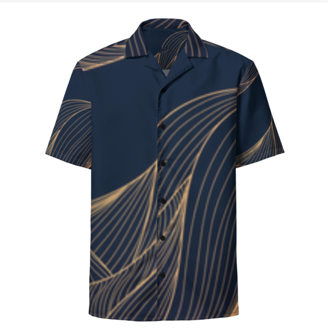 Navy Wave Pattern Short Sleeve Shirt
