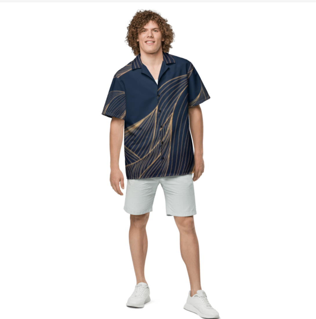 Navy Wave Pattern Short Sleeve Shirt