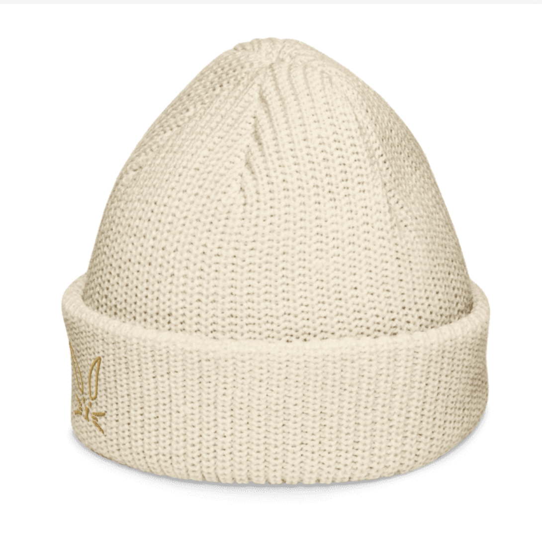 Cream Knit Beanie with Bunny Embroidery