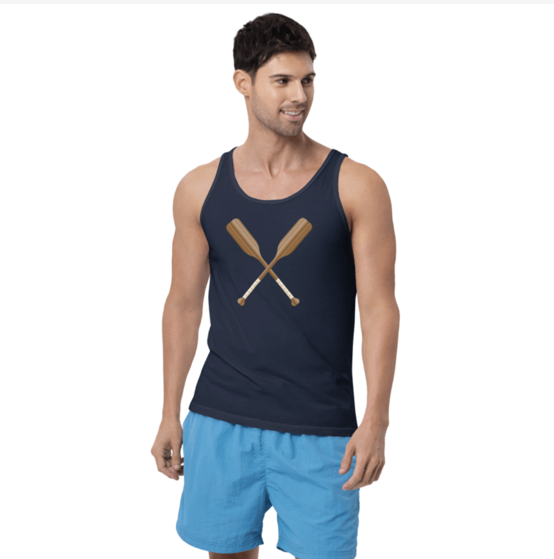 Navy Tank Top with Crossed Oars Print