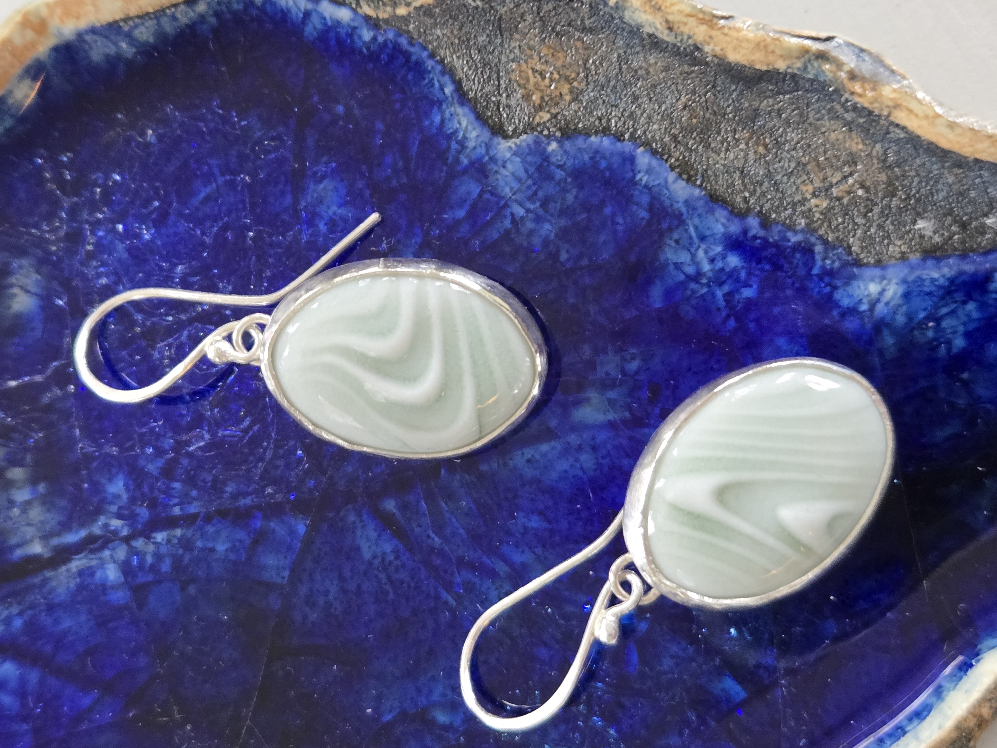 AK- Silver Oval Stone Earrings