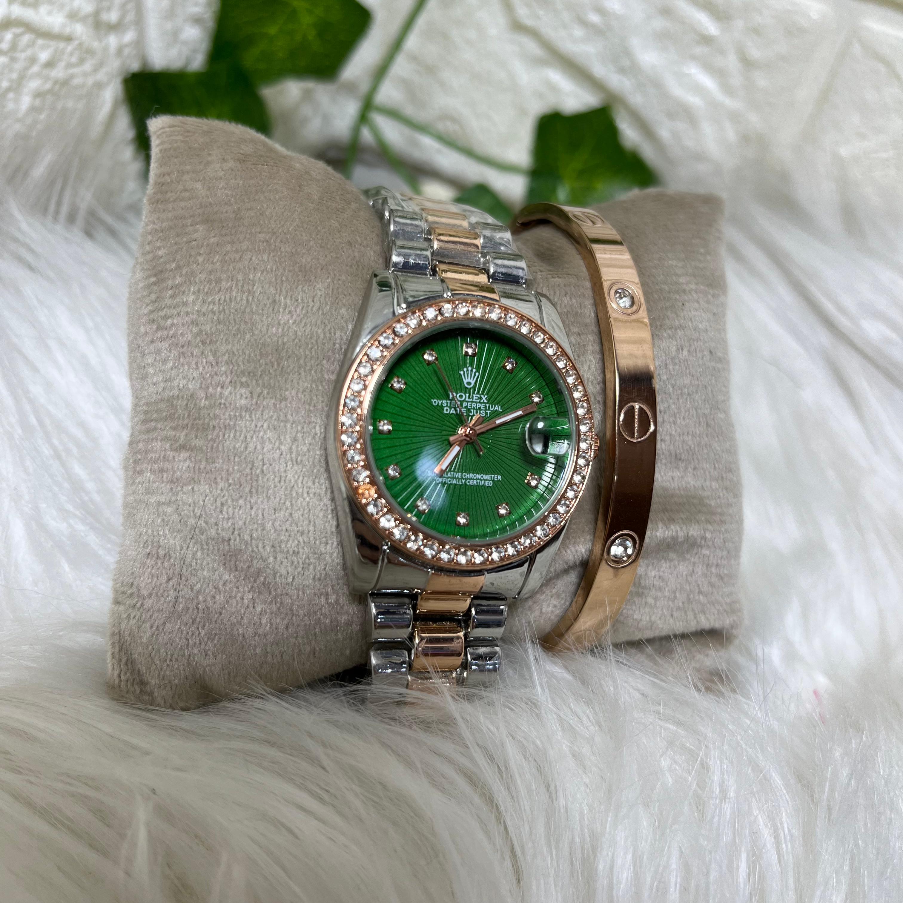 Luxury Rolex Watch with Green Dial