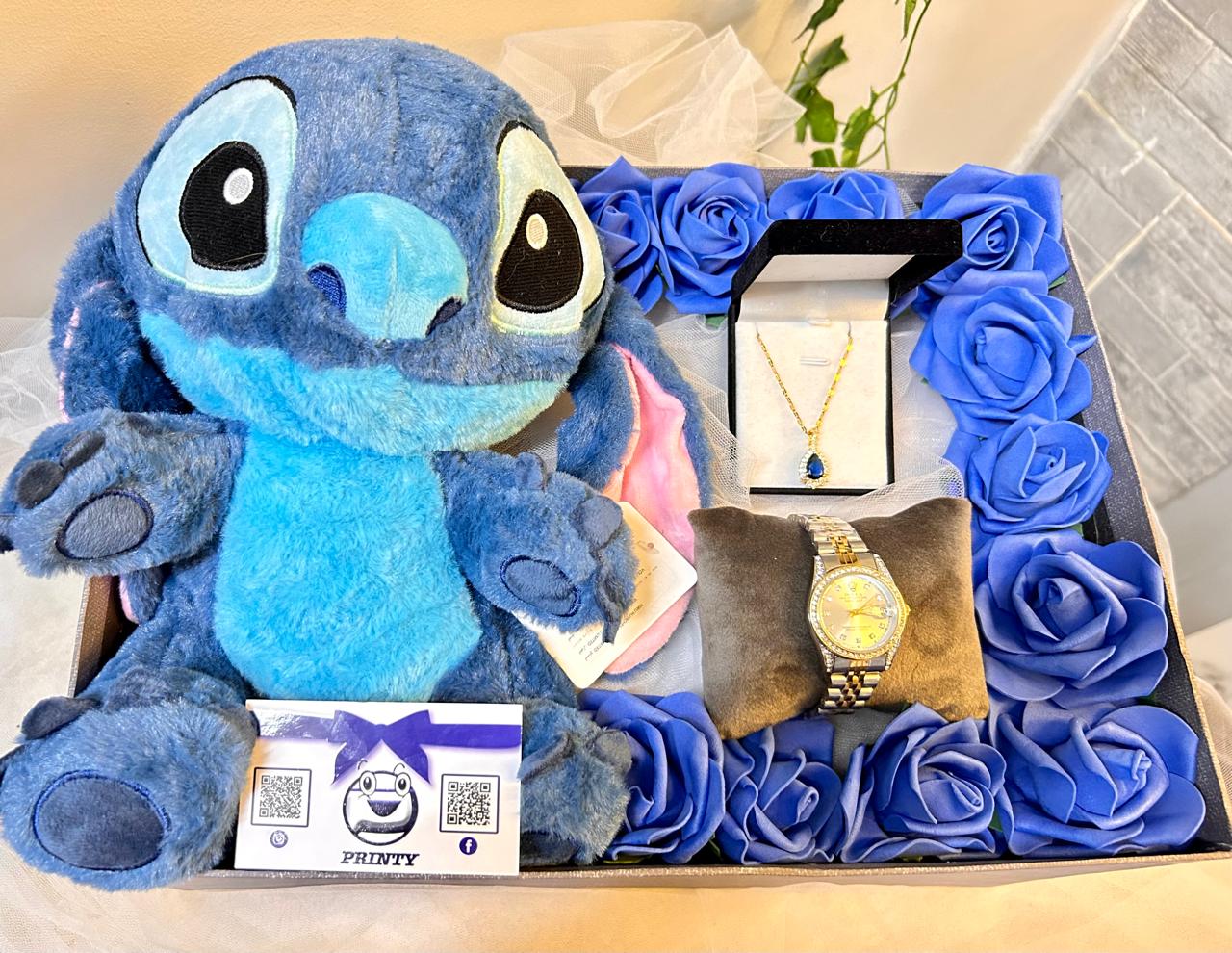 Gift Box with Stitch Plush Toy, Necklace, and Watch