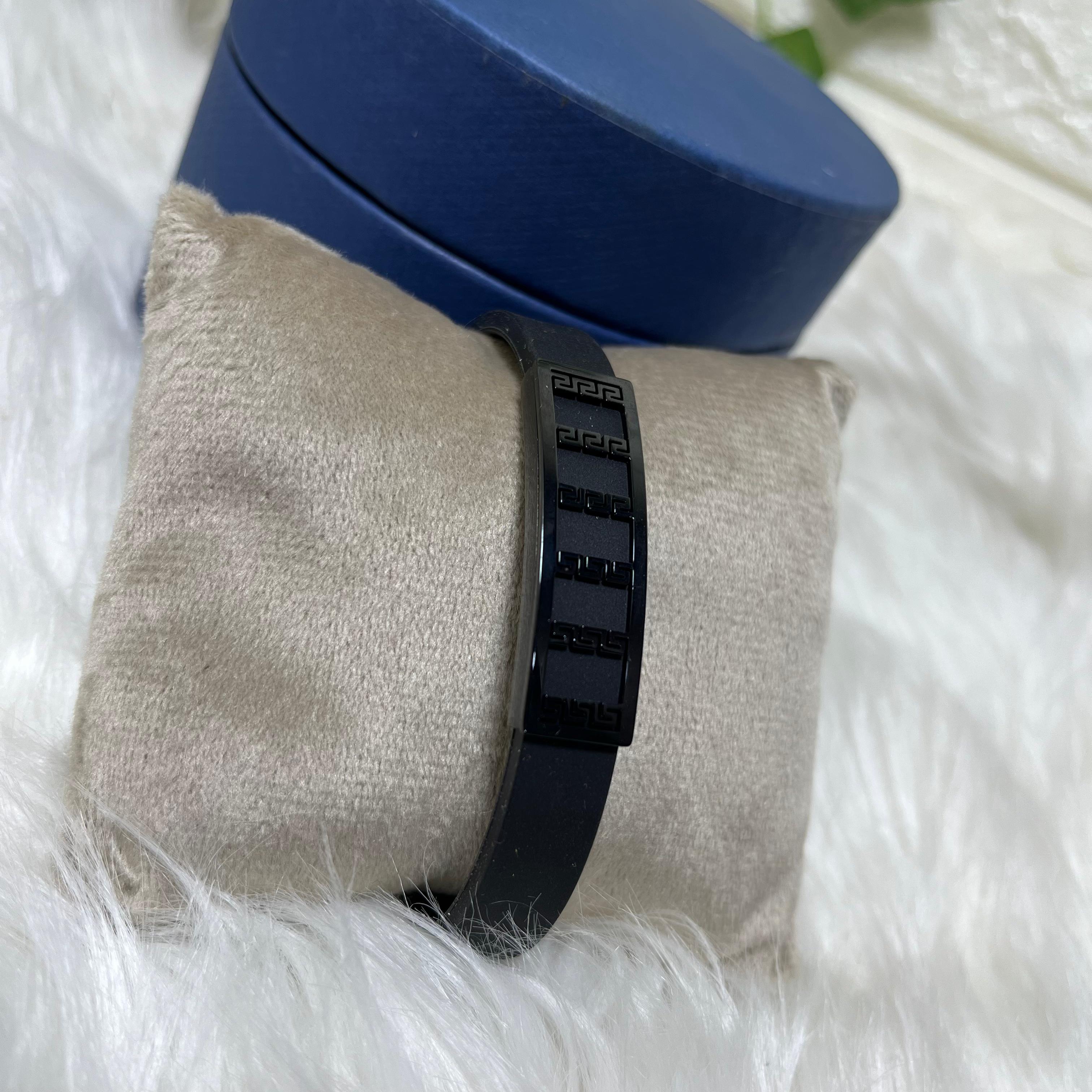 Black Greek Key Stainless Steel Bracelet