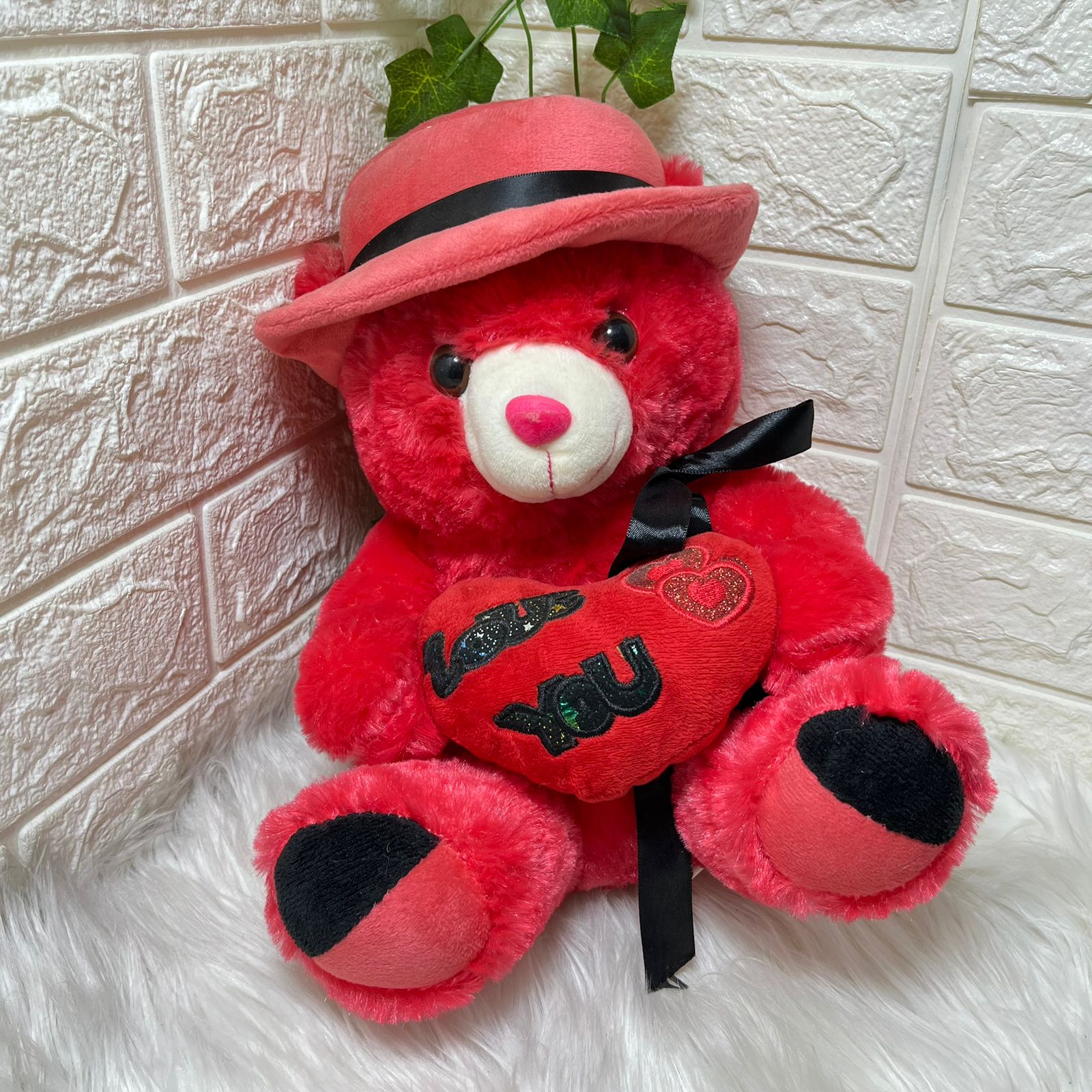 Red Teddy Bear with Hat 35cm