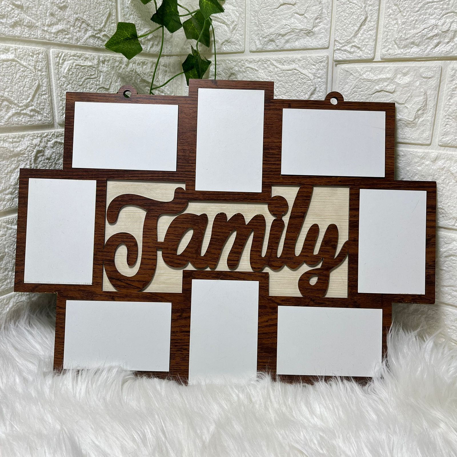 Family Pwooden frame with 8 printed pics 35*30cm