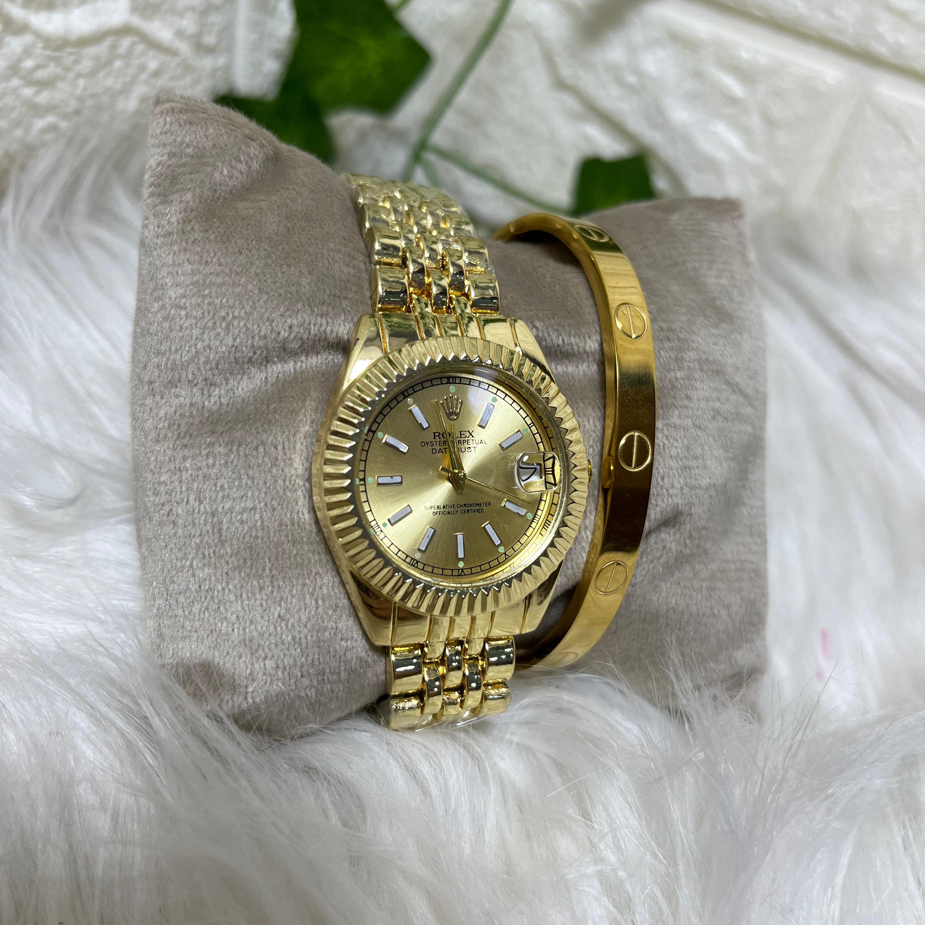 Gold Watch and Bracelet Set