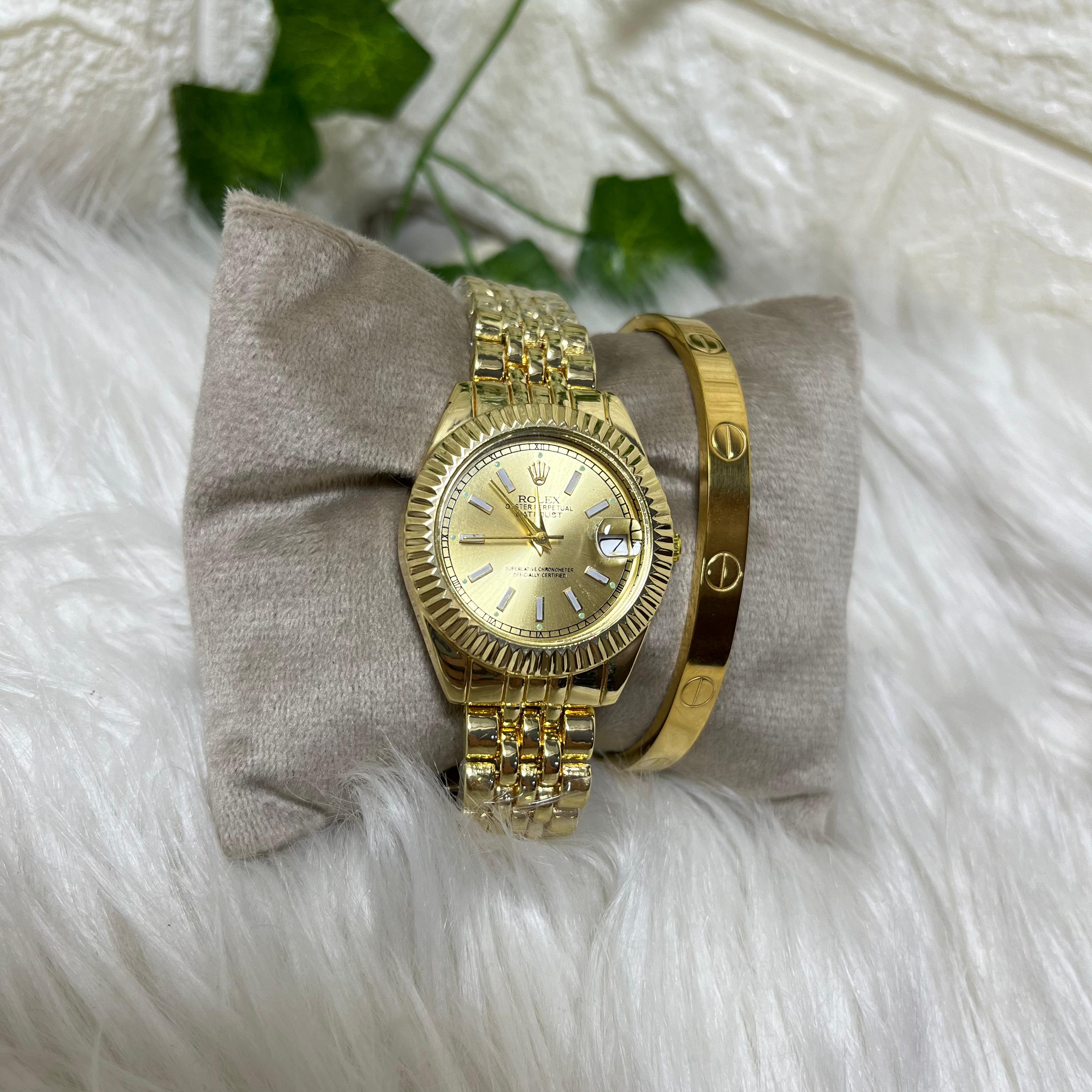 Gold Rolex Watch and Cartier Love Bracelet