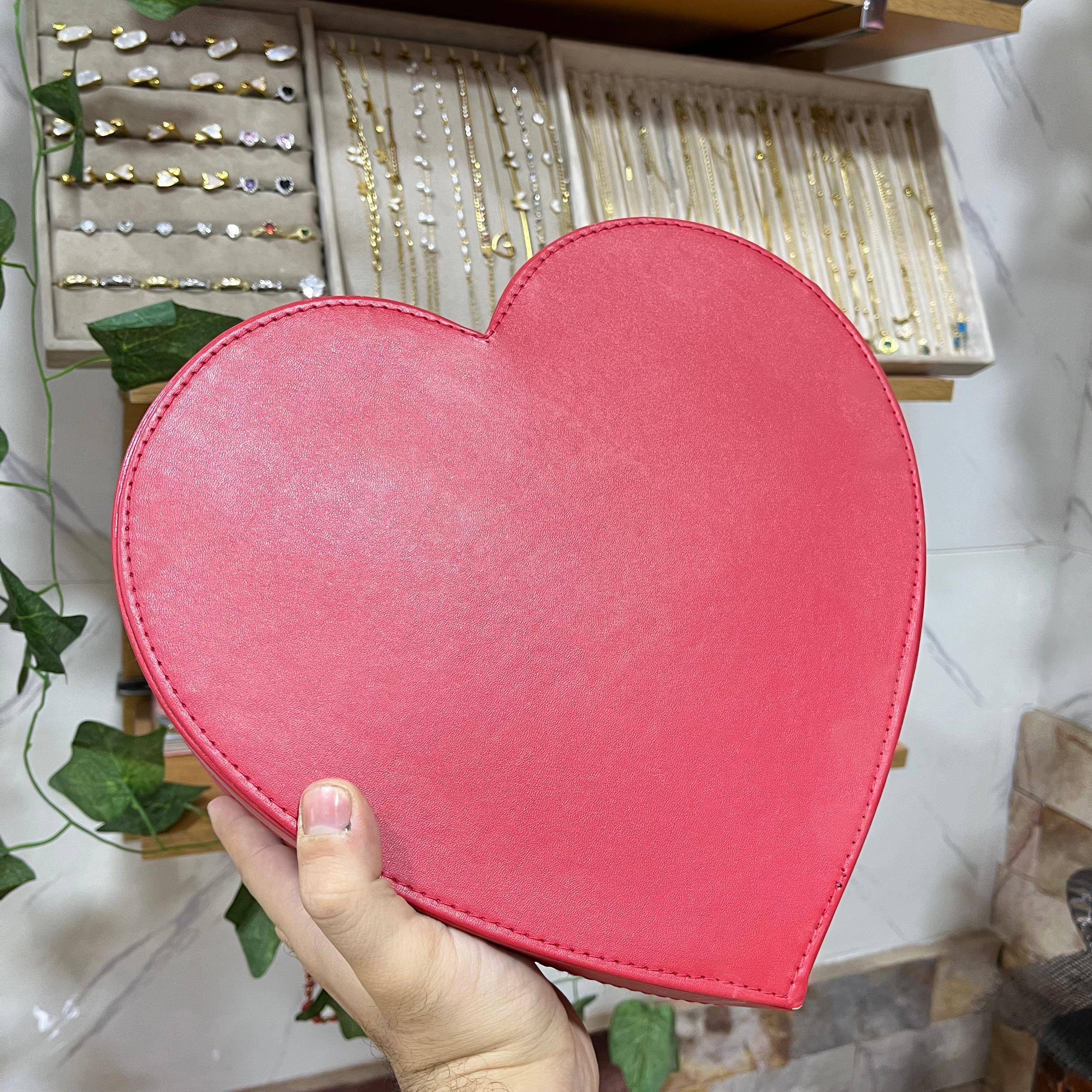Heart-Shaped Red Leather Clutch