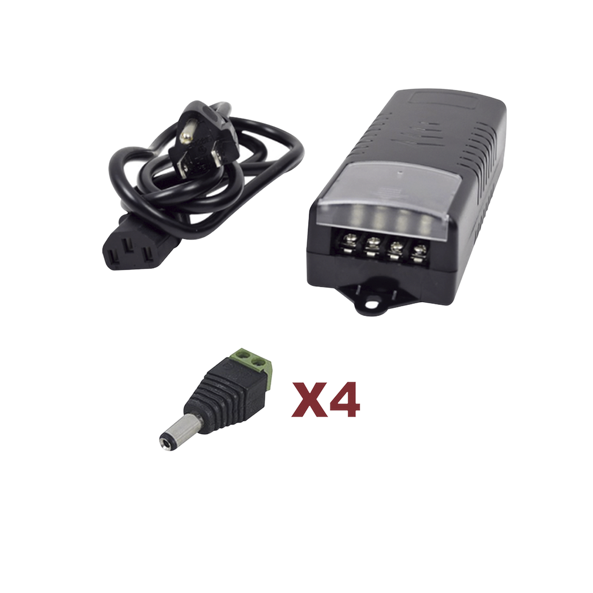 Kit con fuente EPCOM con salida de 12V a 5 A con 4 salidas / Incluye conectores JR52