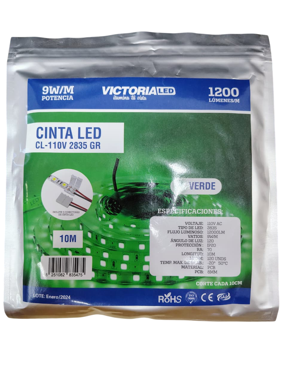 CINTA LED P/PERFIL 110V AZUL- ROJA - VERDE 120L/METRO VICTORIA