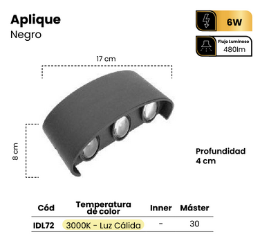 APLIQUE LED UP&DOWN 6W NEGRO-BLANCO-3000K MERCURY IDL72