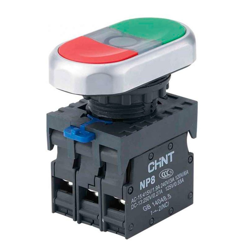 PULSADOR DOBLE ILUMINADO 110-220VAC 1NA+1NC CHINT 667172