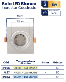 BALA LED 5W 6500K BLANCA CUADRADA MERCURY ''IPL64''