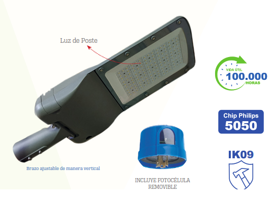 LUMINARIA ALUMBRADO PUBLICO 100W CON FOTOCELULA VICTORIA LED