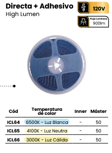 CINTA LED HIGH-LUMEN RA80 110V/3000K 10M/ROLLO ADHESIVA MERCURY ICL66