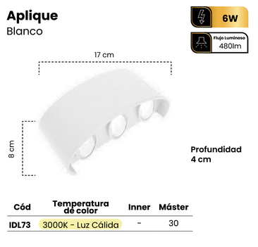 APLIQUE LED UP&DOWN 6W NEGRO-BLANCO-3000K MERCURY IDL72