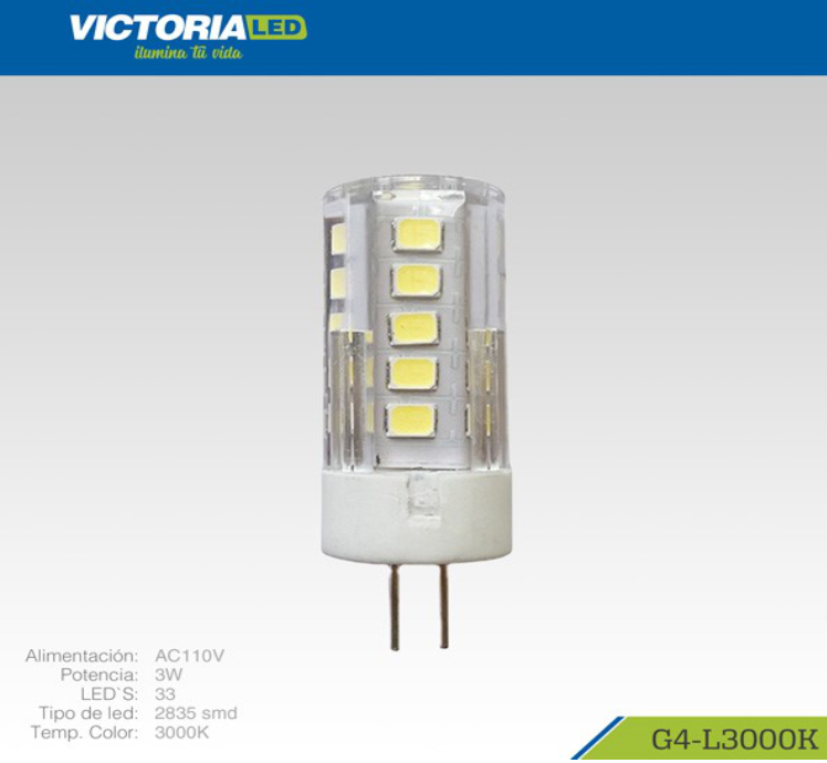 FOCO LED G4 3W 110V 3000K SMD2835 VICTORIA LED