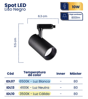 SPOT LED LISO NEGRO 10W-20W MERCURY