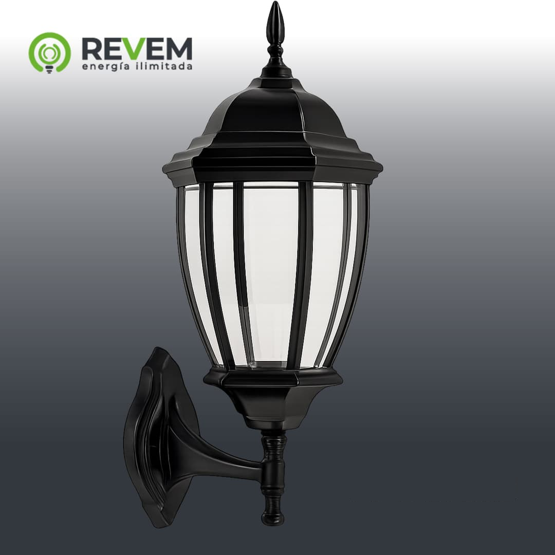 APLIQUE DE PARED TIPO FAROL VIENA NEGRO IP54 METAL 36*16CM REVEM