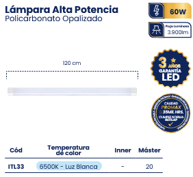 LAMPARA ALTA POTENCIA 52W(2*26W)120CM MERCURY ITL33"