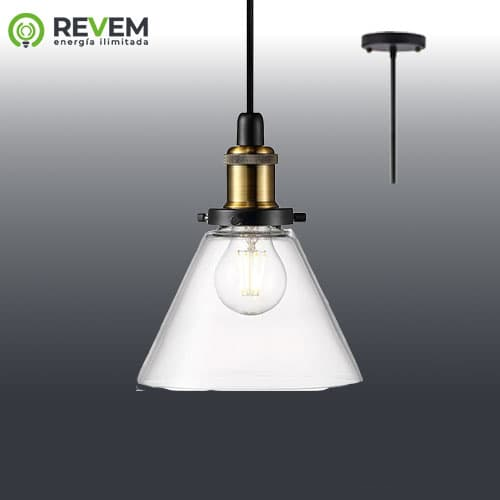 LAMP DECOR COLGANTE, LINEA SKALA, NEGRO TRANSPARENTE VIDRIO 18.5*23CM REVEM