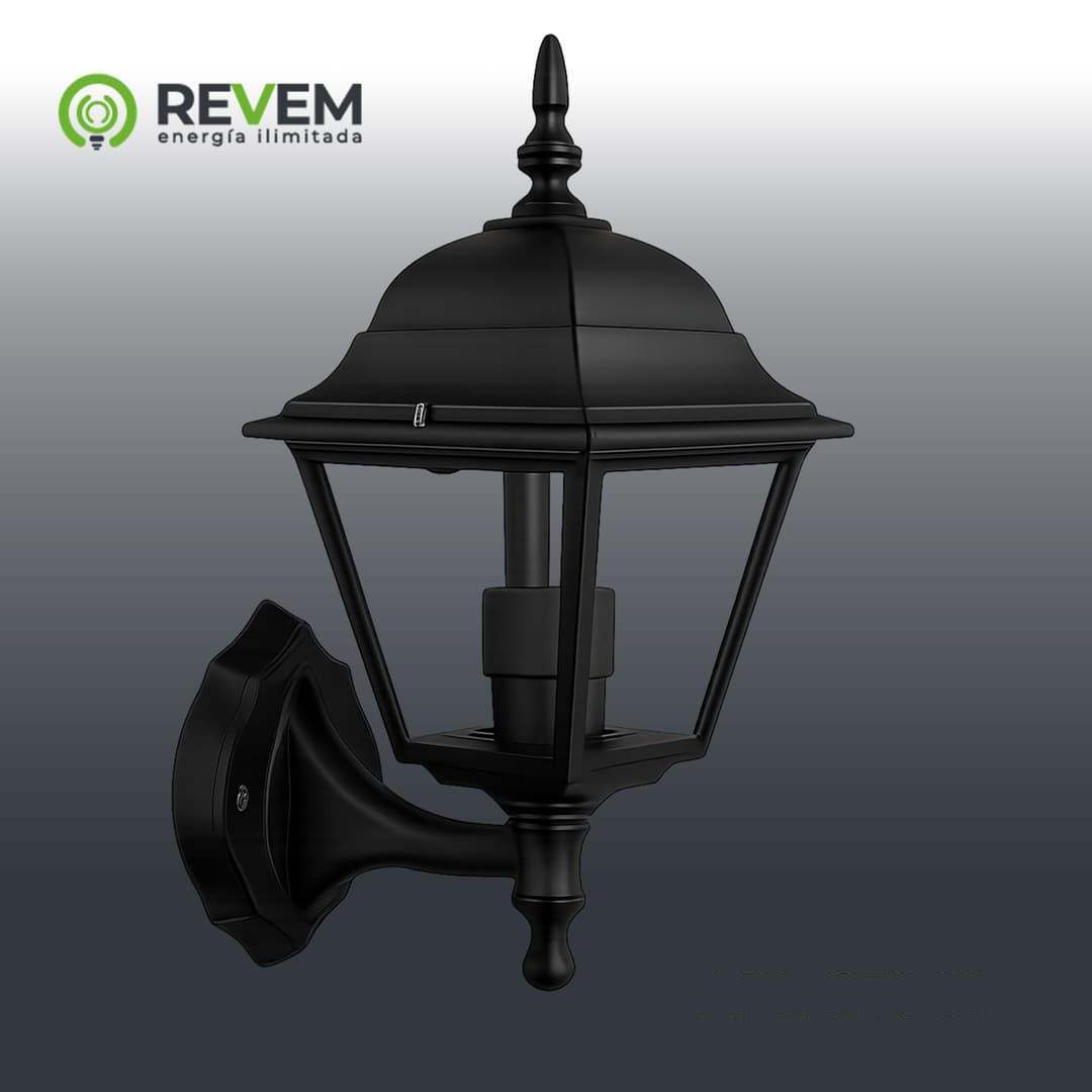 APLIQUE DE PARED TIPO FAROL PRAGA NEGRO IP54 METAL 33*14 6CM REVEM