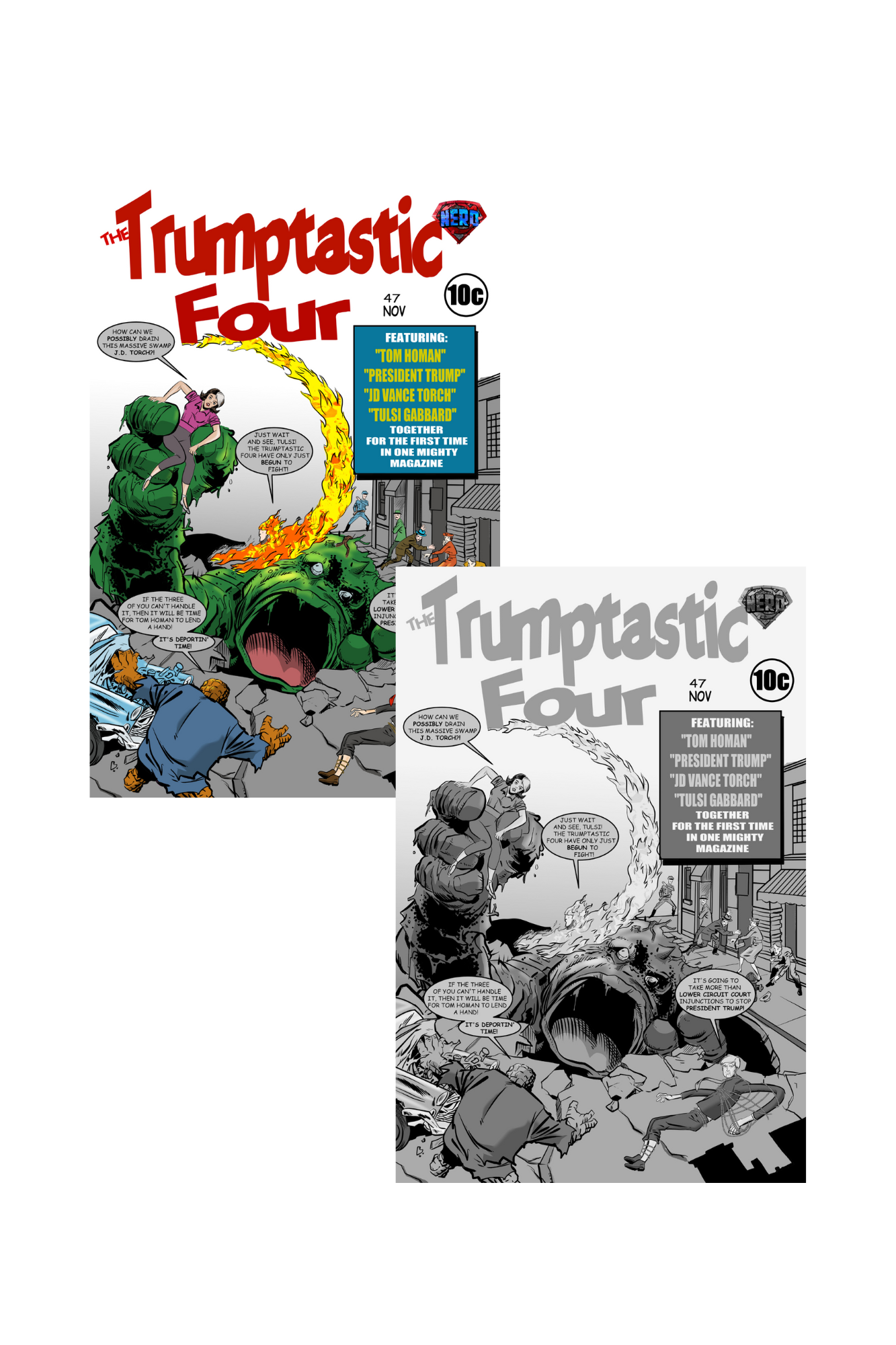 The Trumptastic Four Combo Homage Silver Metal Comic Book x2
